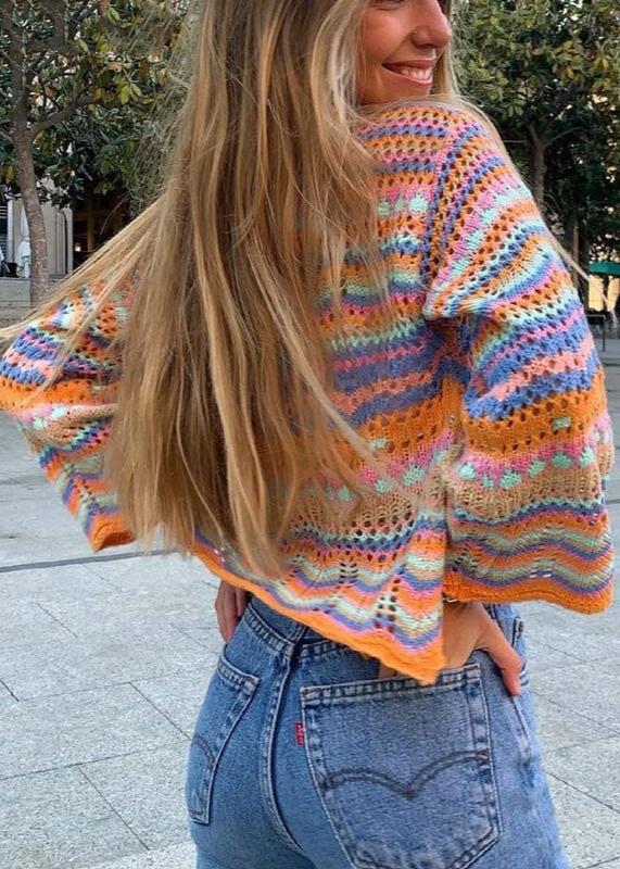 Loose Large Size Rainbow Button Cardigan - VibeSoothe