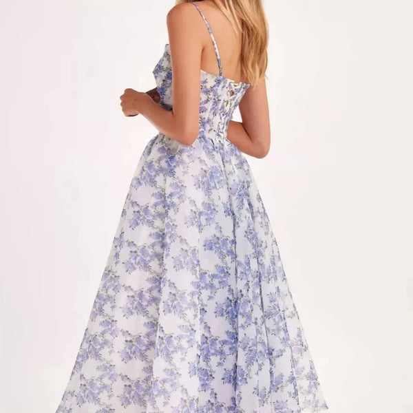 Hydrangea Haven - Robe midi rêveuse à bretelles spaghetti 