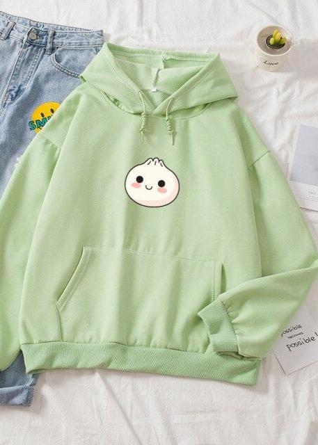 Cute Dumpling Face Print Hoodie - Unisex Casual Style