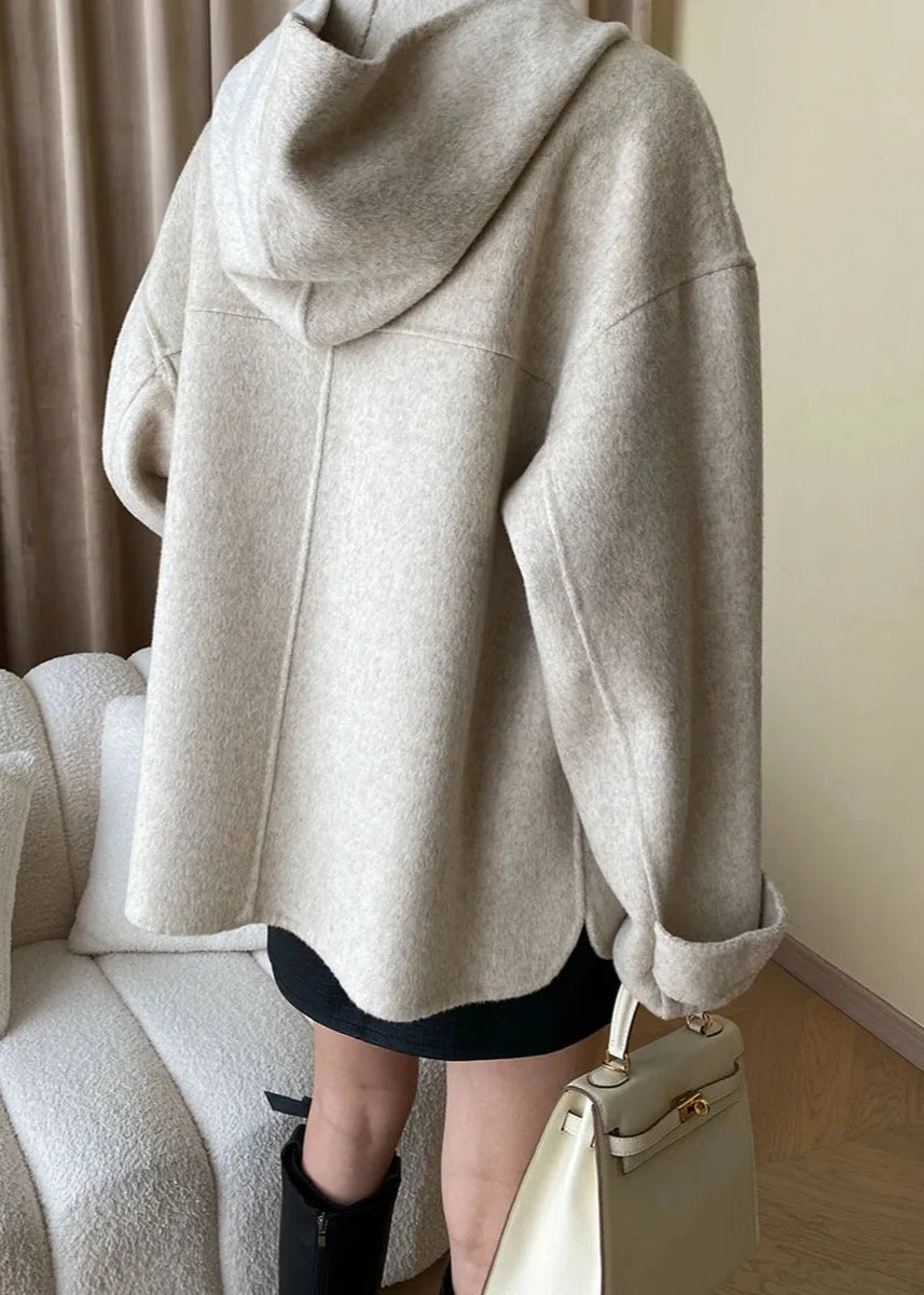 Manteau cape à capuche élégant en mélange de laine