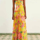 Capri Sunshine - Floral Halterneck Maxi Dress - VibeSoothe