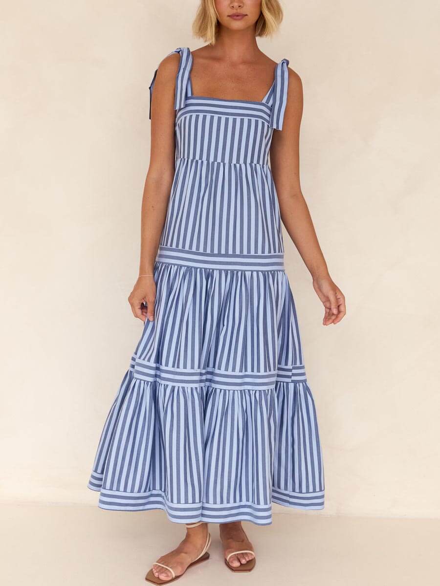 Catalina - Striped Summer Midi Dress - VibeSoothe