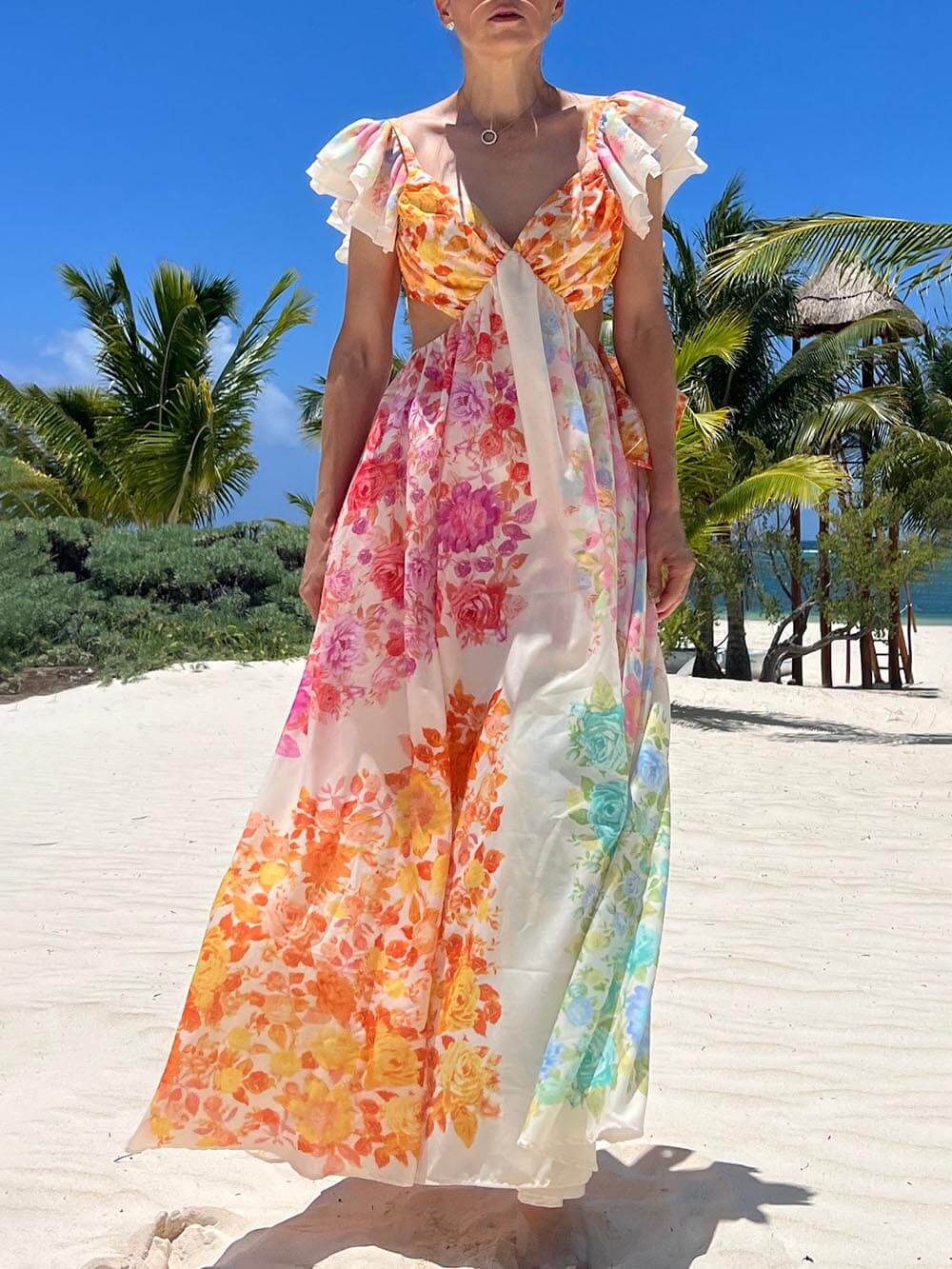 Isla Bloom - Floral Frill Maxi Dress - VibeSoothe