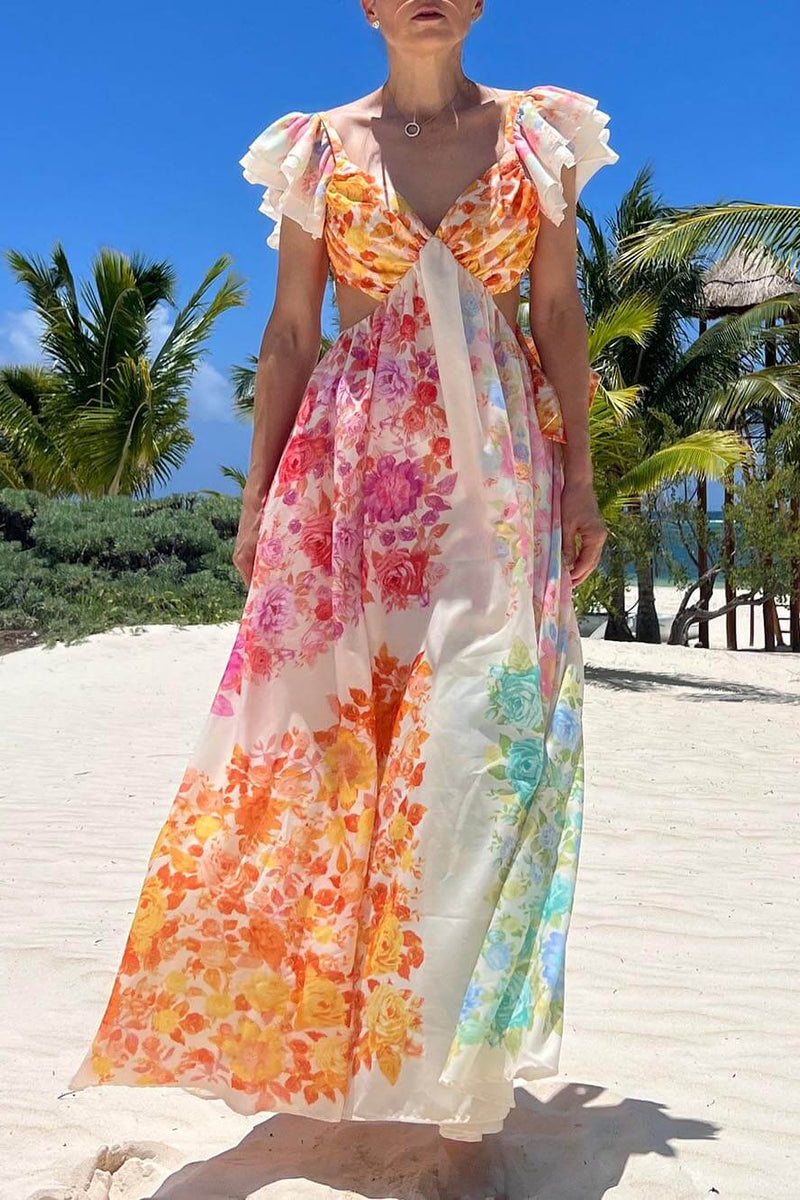 Isla Bloom - Floral Frill Maxi Dress - VibeSoothe