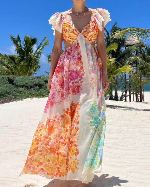 Isla Bloom - Floral Frill Maxi Dress - VibeSoothe