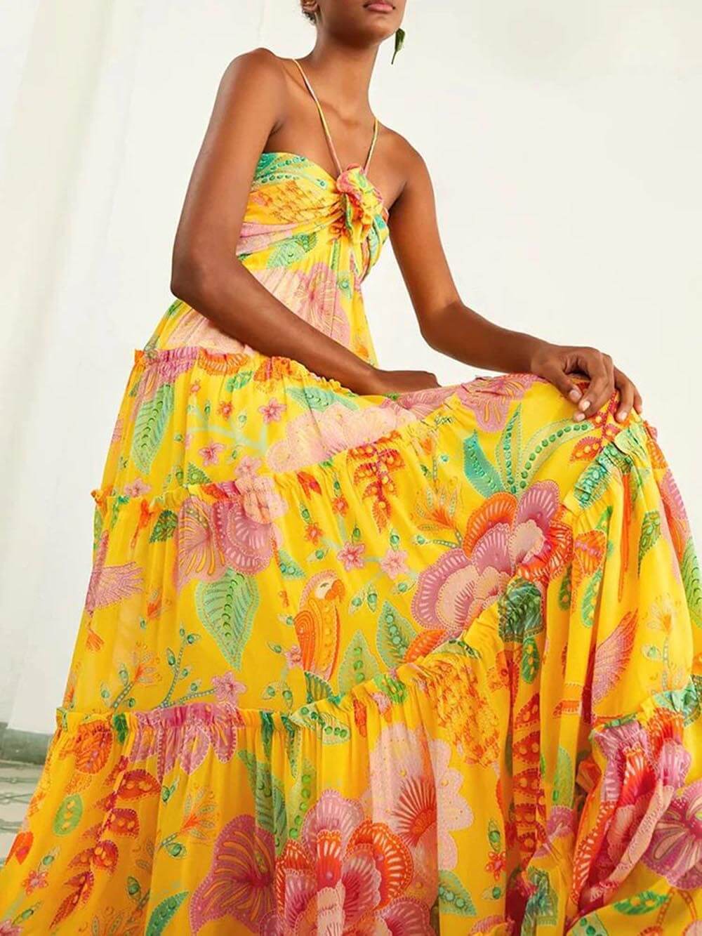 Capri Sunshine - Floral Halterneck Maxi Dress - VibeSoothe