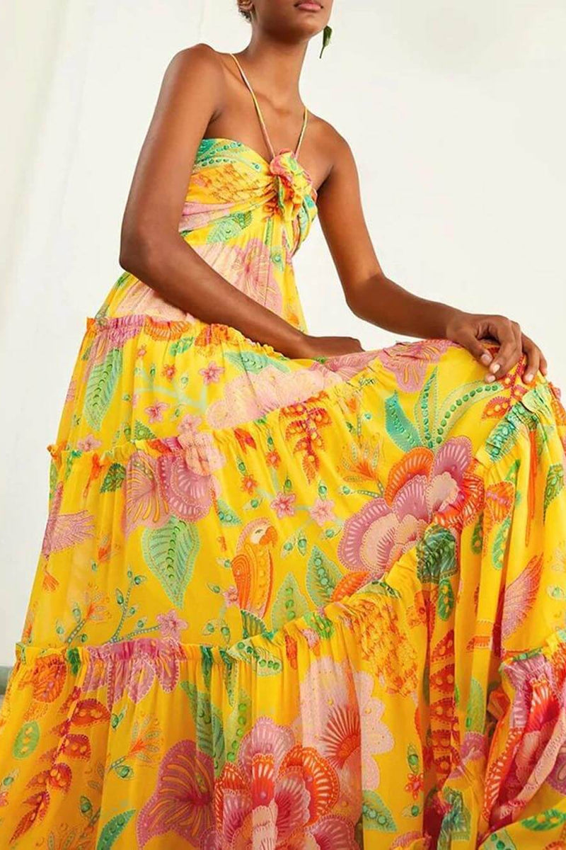 Capri Sunshine - Floral Halterneck Maxi Dress - VibeSoothe