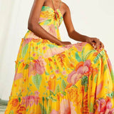 Capri Sunshine - Floral Halterneck Maxi Dress - VibeSoothe