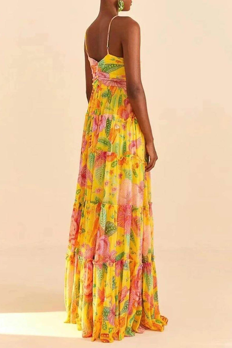 Capri Sunshine - Floral Halterneck Maxi Dress - VibeSoothe