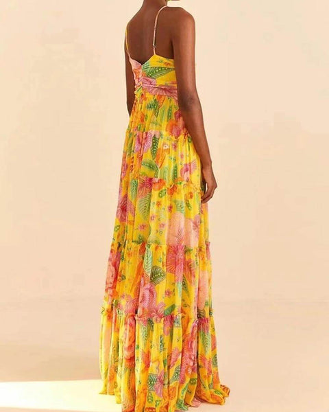 Capri Sunshine - Floral Halterneck Maxi Dress - VibeSoothe