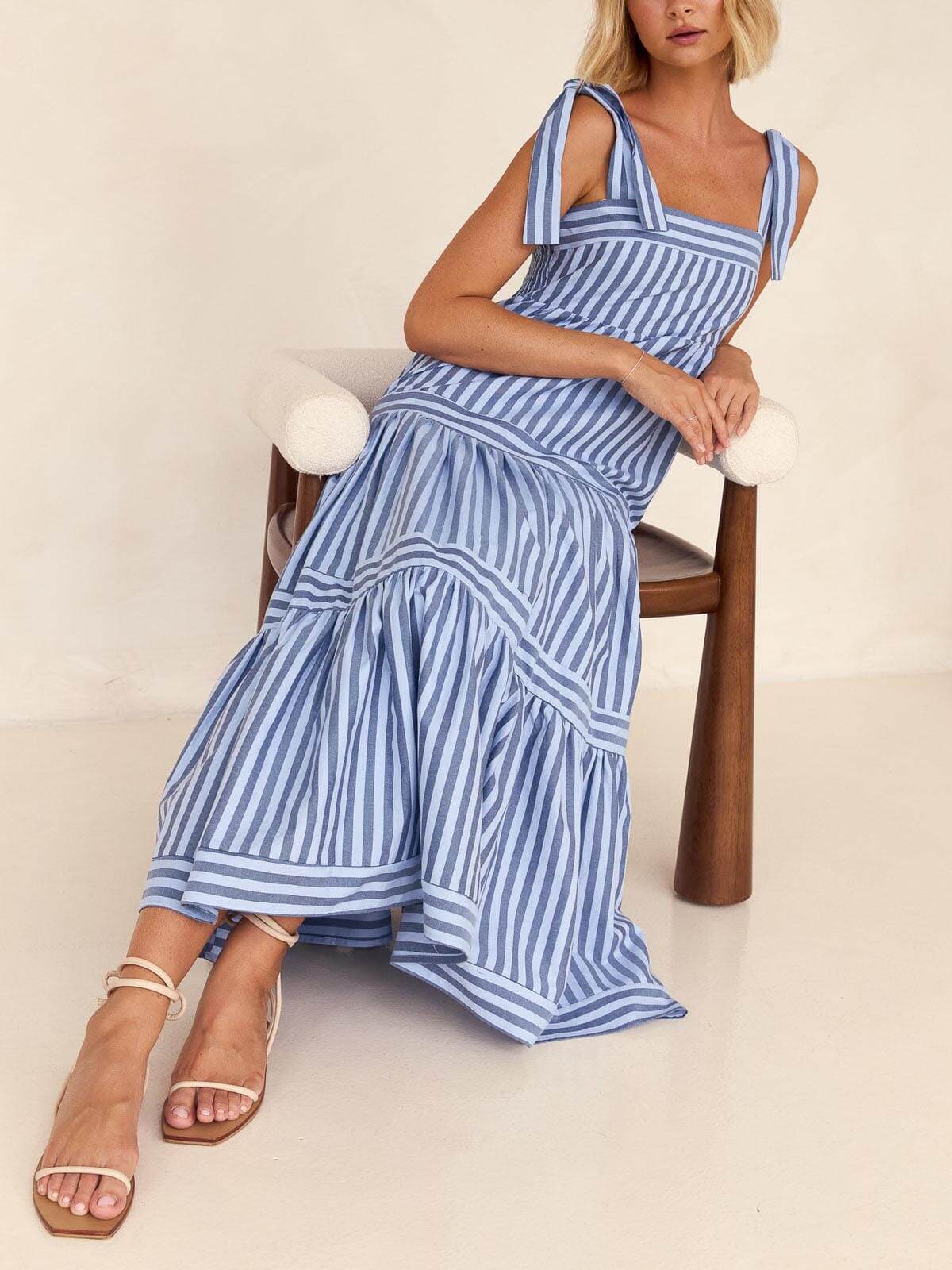 Catalina - Striped Summer Midi Dress - VibeSoothe