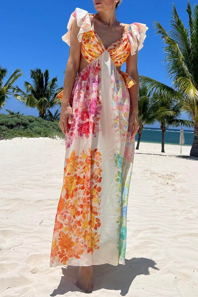 Isla Bloom - Floral Frill Maxi Dress - VibeSoothe