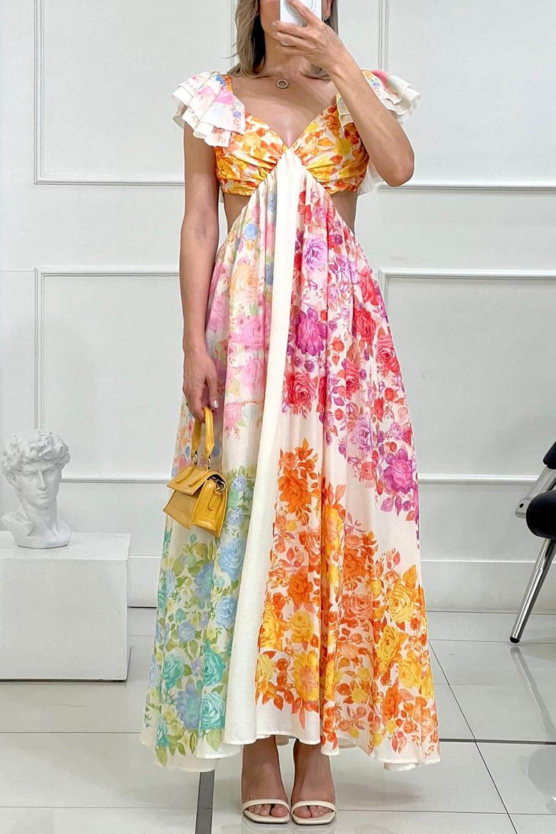 Isla Bloom - Floral Frill Maxi Dress - VibeSoothe