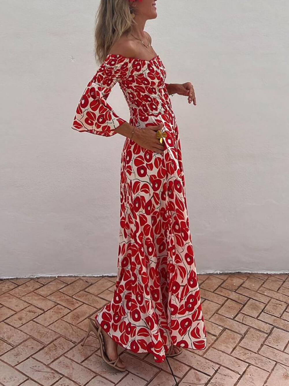 Scarlet Bloom - Smocked Off Shoulder Maxi Dress