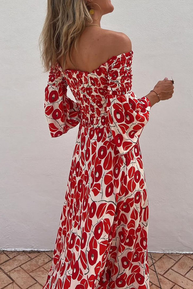 Scarlet Bloom - Smocked Off Shoulder Maxi Dress