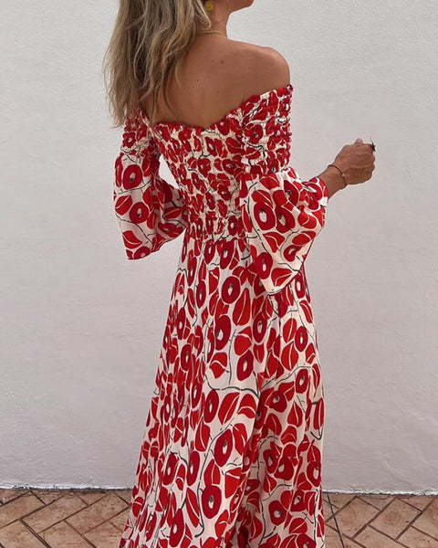 Scarlet Bloom - Smocked Off Shoulder Maxi Dress