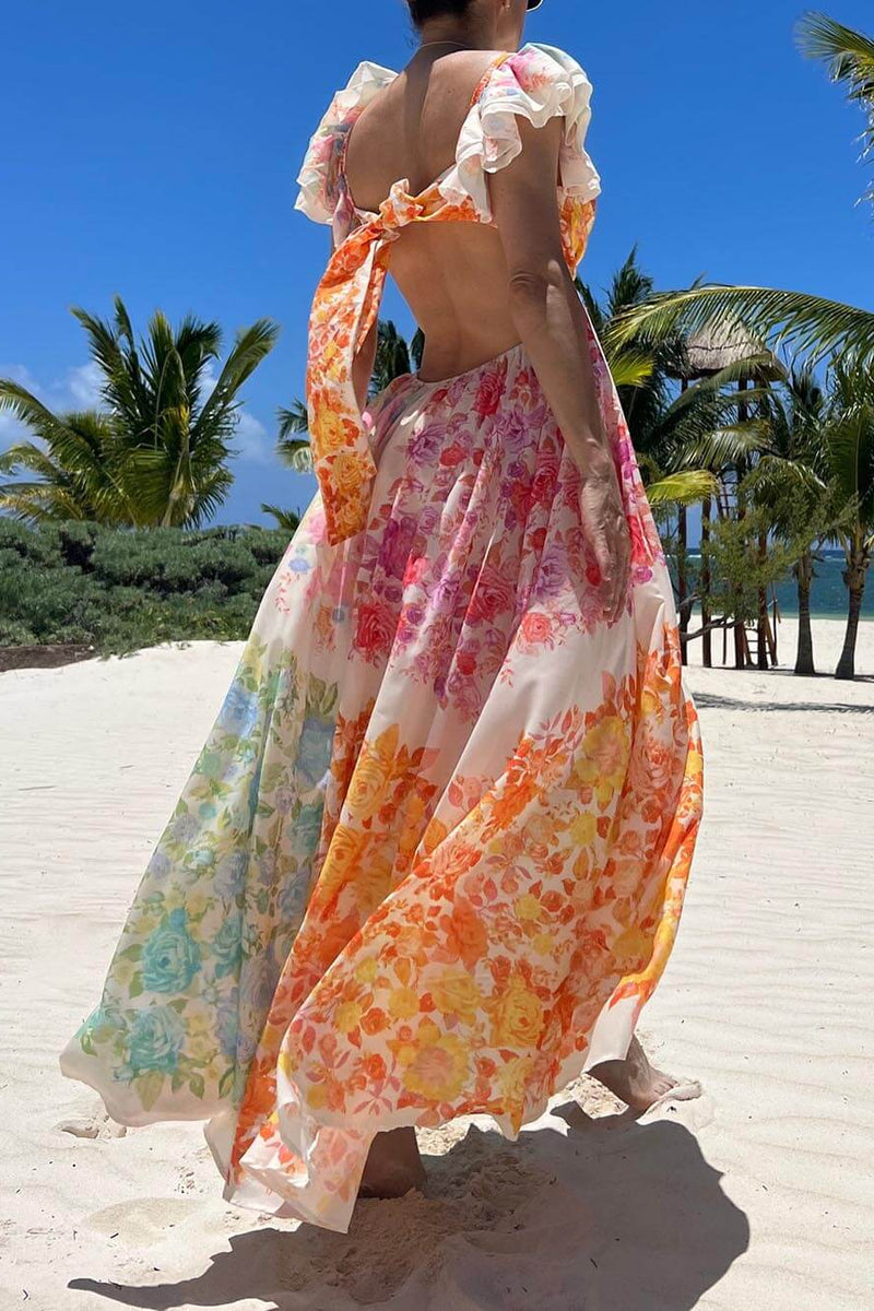 Isla Bloom - Floral Frill Maxi Dress - VibeSoothe