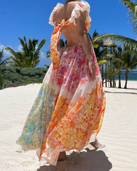 Isla Bloom - Floral Frill Maxi Dress - VibeSoothe