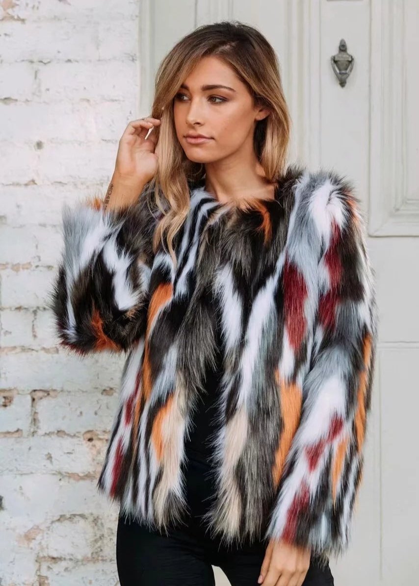 Multi-Tonal Faux Fur Coat