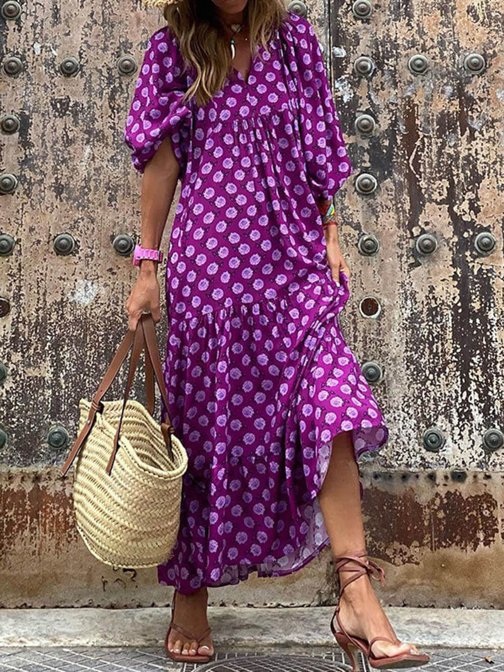 Bohemian Breeze - Printed Maxi Dress - VibeSoothe