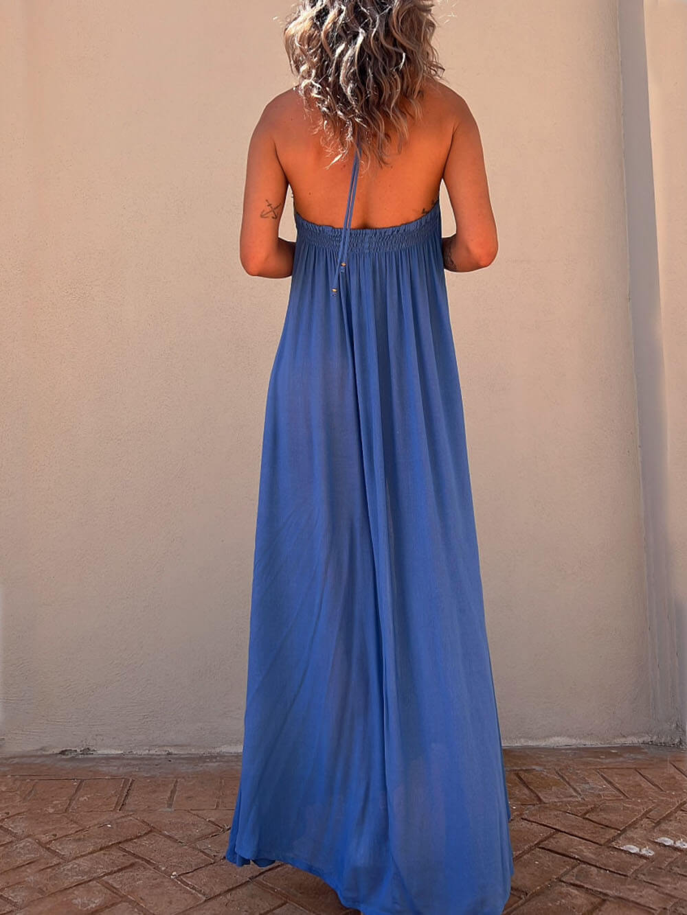 Isla - Turquoise Halter Maxi Dress - VibeSoothe