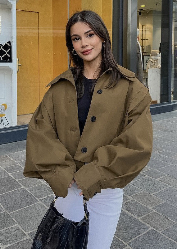 Maren - Cropped High Neck Button Up Jacket