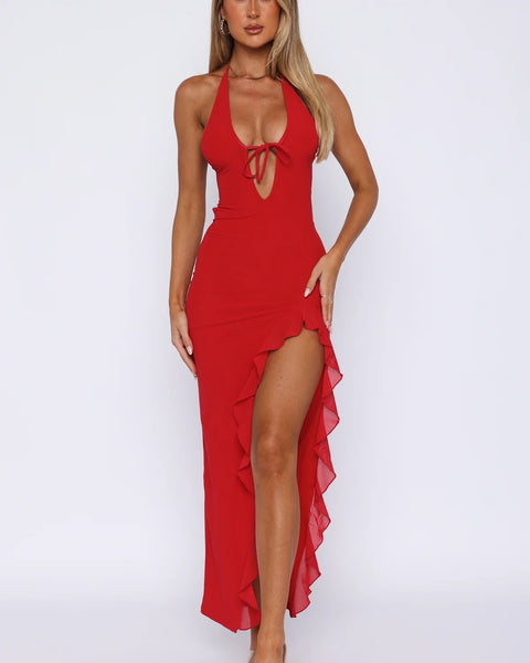 Carmen Flare - Halter Backless Maxi Dress - VibeSoothe