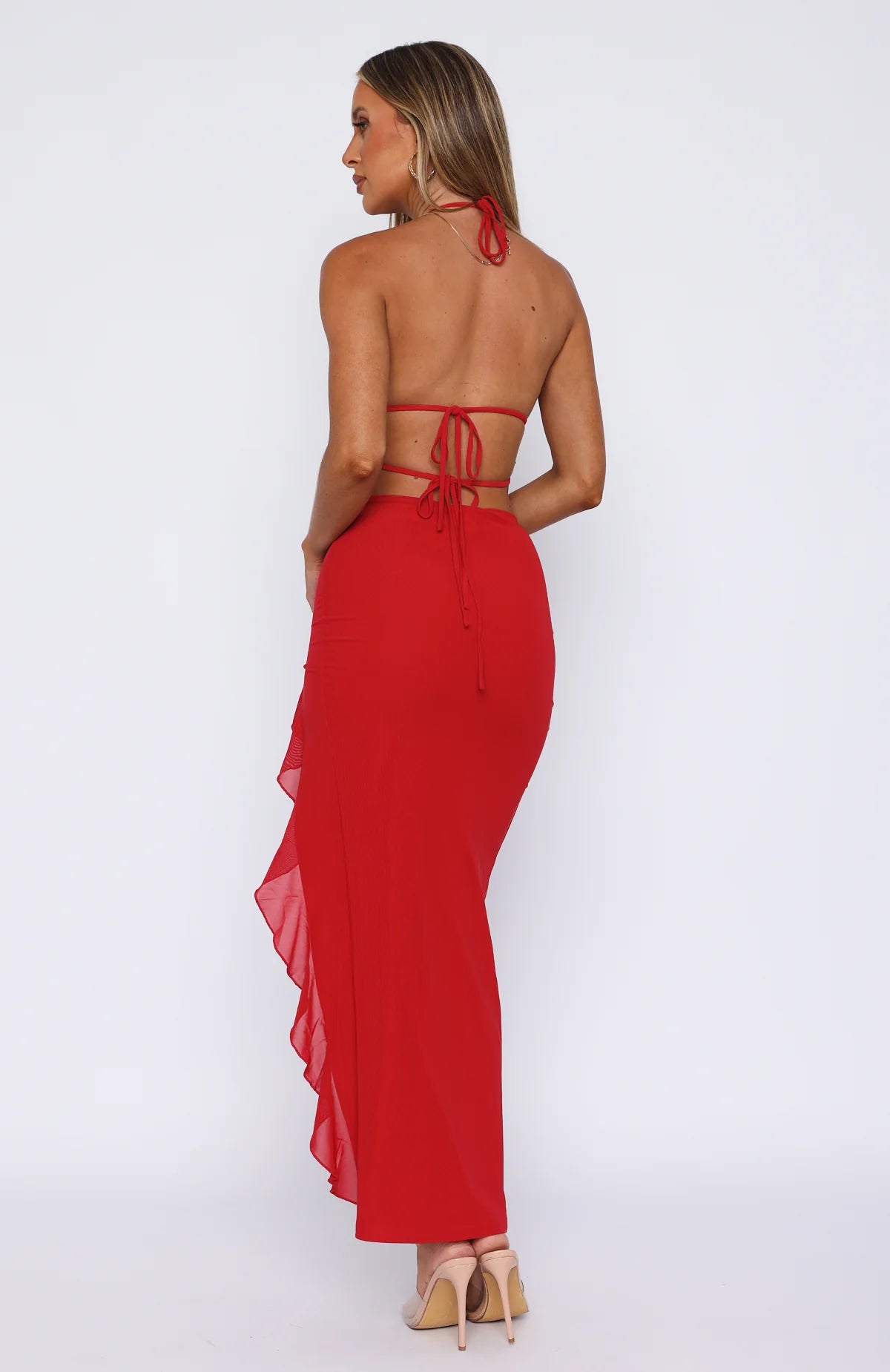 Carmen Flare - Halter Backless Maxi Dress - VibeSoothe