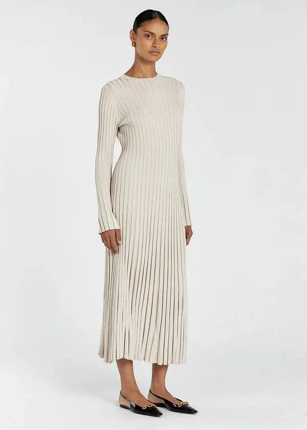 Parisian Pleated Ribbed Midi Dress