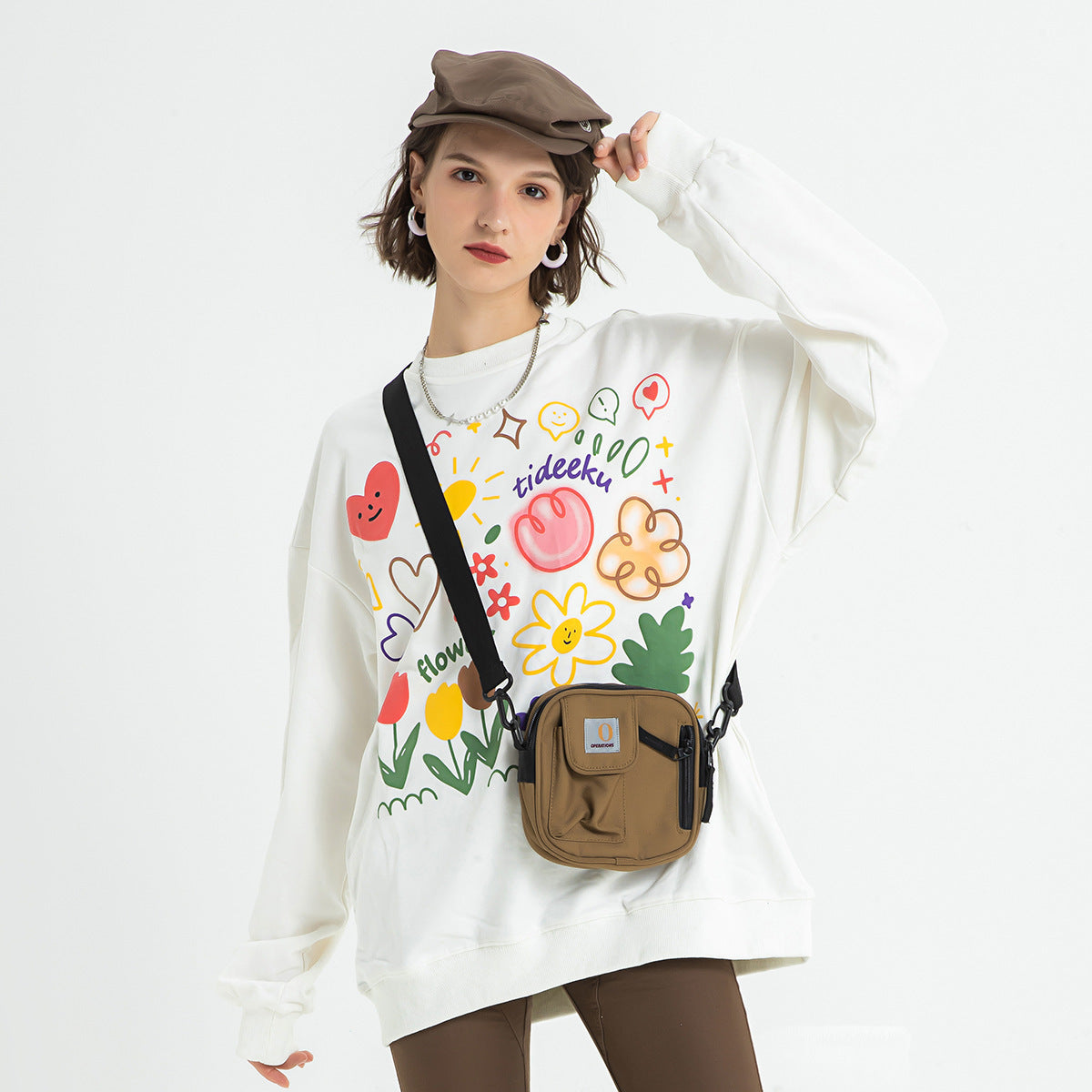 Round Neck Loose Pullover Ins Couples Niche Floral Print Sweatshirt