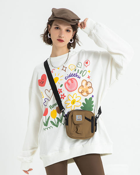 Round Neck Loose Pullover Ins Couples Niche Floral Print Sweatshirt