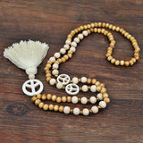 Handmade Wooden Beads Tassel and Peace Charm Pendant Long Necklace - VibeSoothe