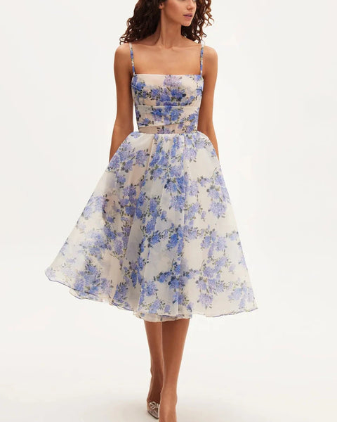 Hydrangea Haven - Dreamy Spaghetti Strap Midi Dress