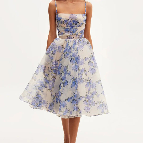 Hydrangea Haven - Dreamy Spaghetti Strap Midi Dress