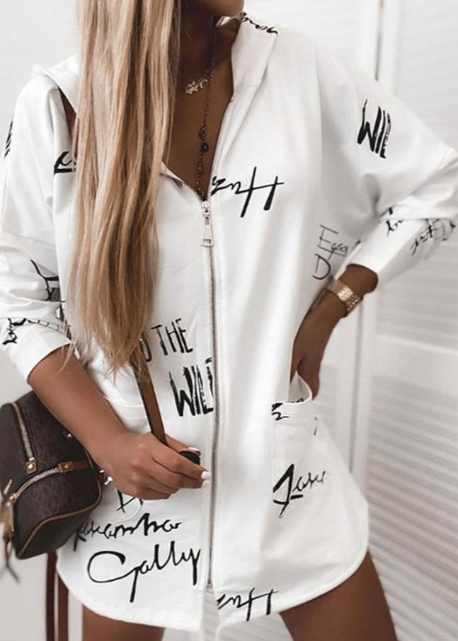 Trendy Letter Print Zipper Hoodie Jacket