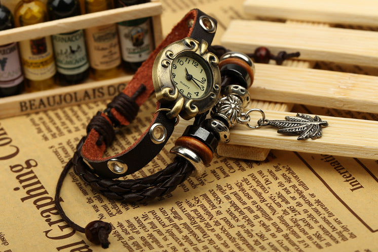 Retro Leather Watch Bracelet - VibeSoothe