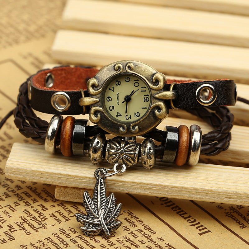 Retro Leather Watch Bracelet - VibeSoothe