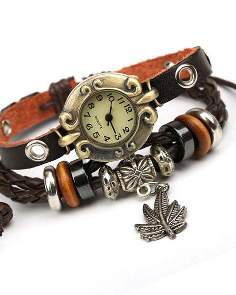 Retro Leather Watch Bracelet - VibeSoothe