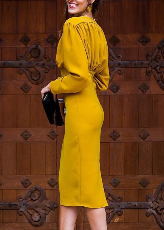 Robe de soirée jaune glamour à manches longues