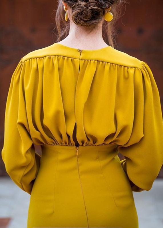 Robe de soirée jaune glamour à manches longues