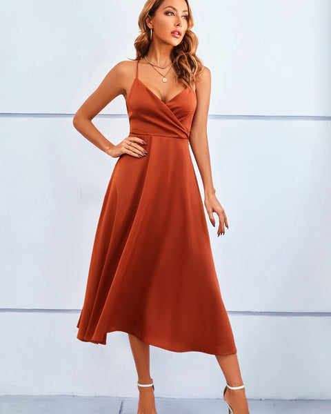 Sleeveless V-neck Strap Midi Dress