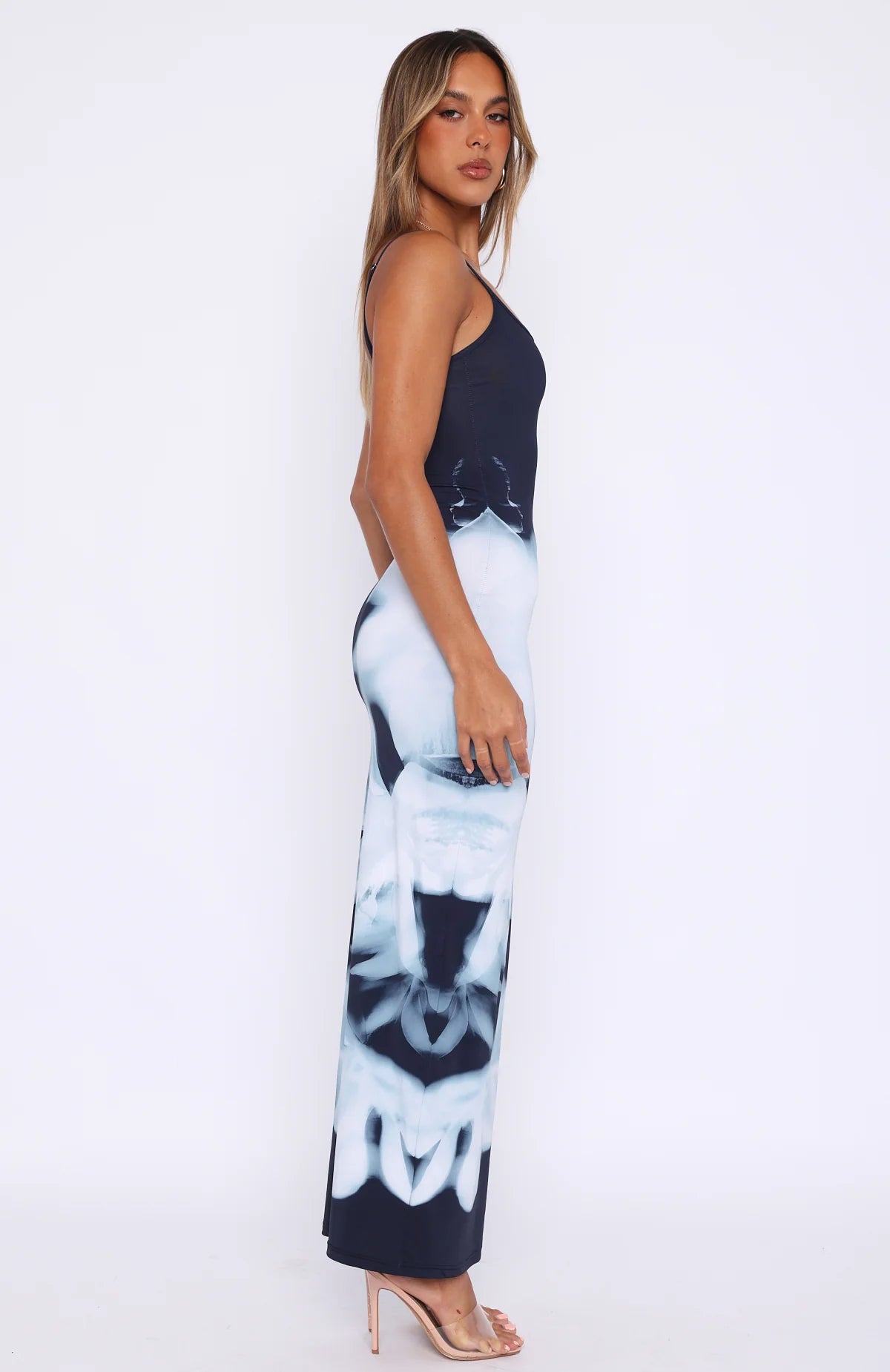 Suspenders Printed Slim Fit Maxi Dress