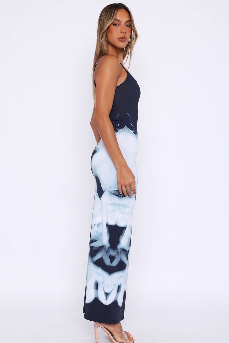 Suspenders Printed Slim Fit Maxi Dress