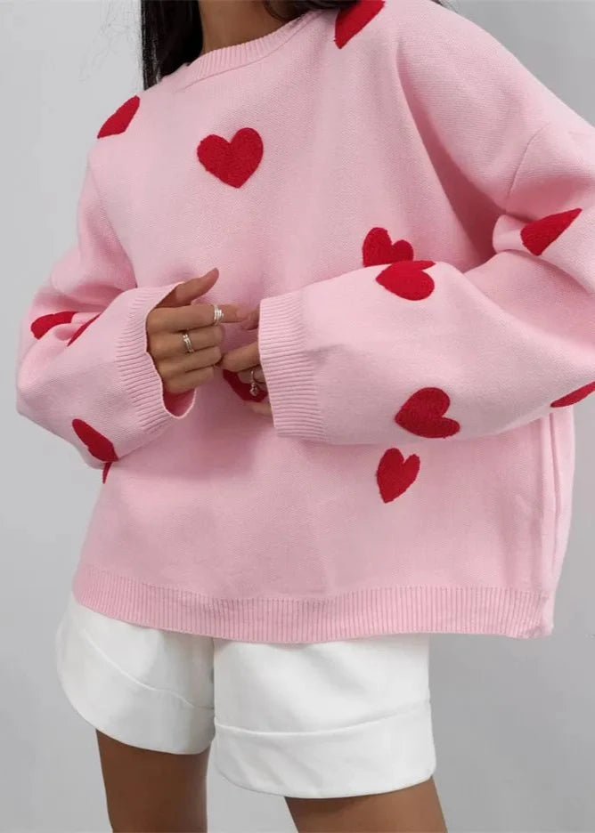 Pull coeur brodé d'amour - Tricot douillet pour femme