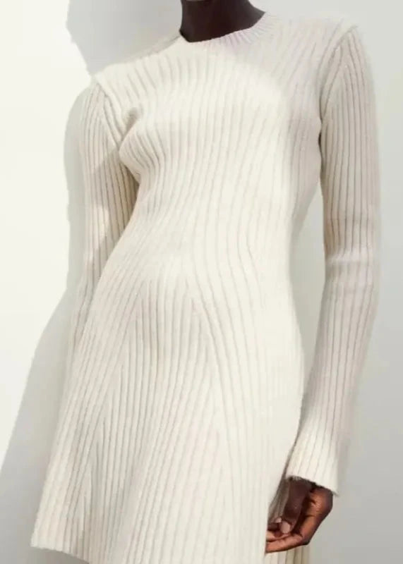 Luxe Ribbed Wool Knitted Dress – Cozy Elegance for Any Occasion