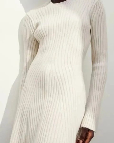 Luxe Ribbed Wool Knitted Dress – Cozy Elegance for Any Occasion