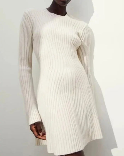 Luxe Ribbed Wool Knitted Dress – Cozy Elegance for Any Occasion