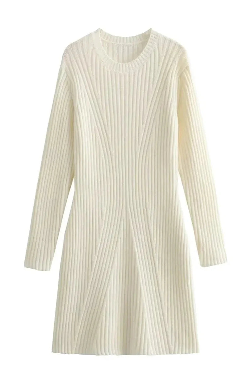 Luxe Ribbed Wool Knitted Dress – Cozy Elegance for Any Occasion