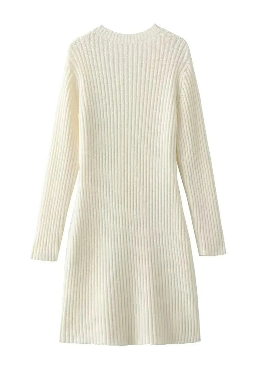 Luxe Ribbed Wool Knitted Dress – Cozy Elegance for Any Occasion