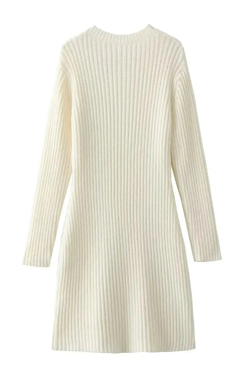 Luxe Ribbed Wool Knitted Dress – Cozy Elegance for Any Occasion